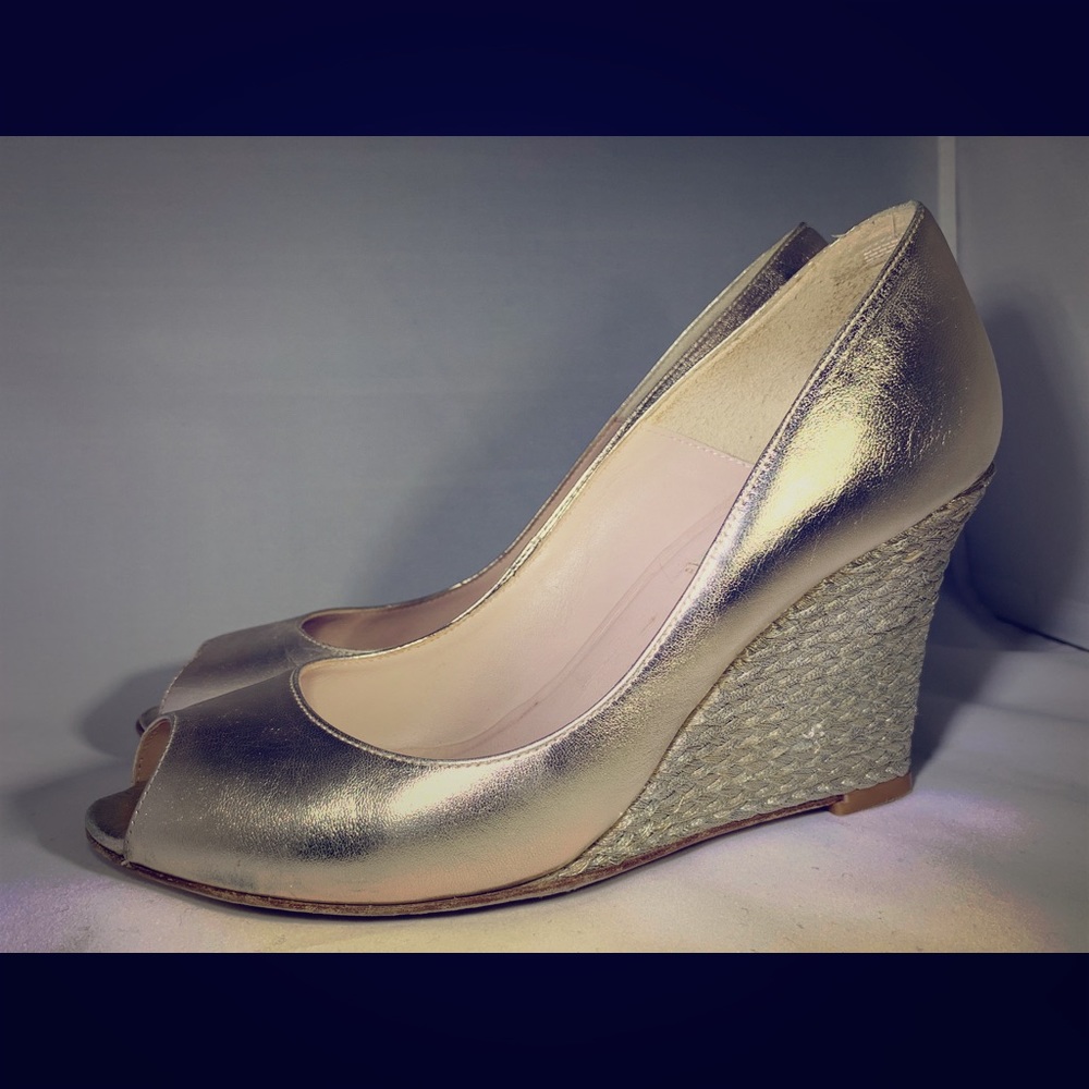 LK Bennett Gold Leather Open Toe Wedges